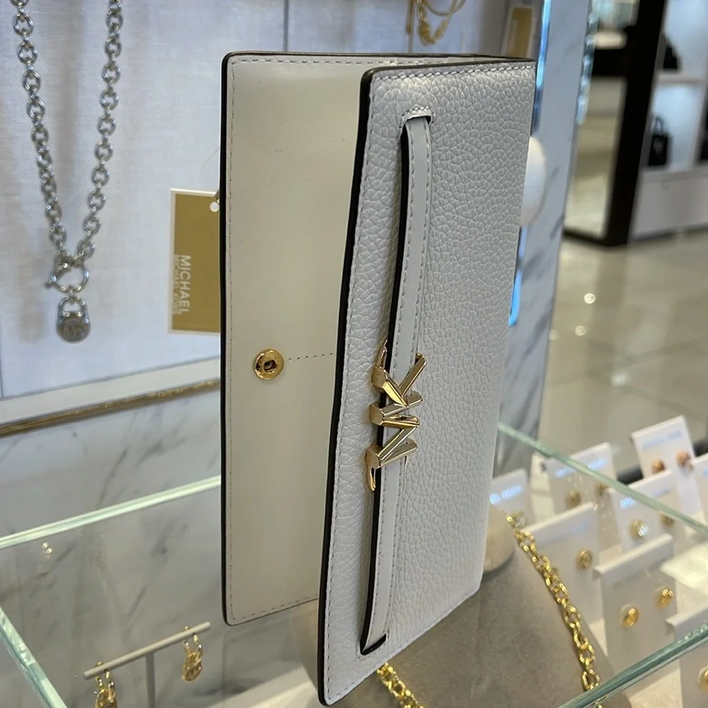Michael Kors Reed Lg Bifold Pebbled Leather Snap Wallet Card Case Optic White